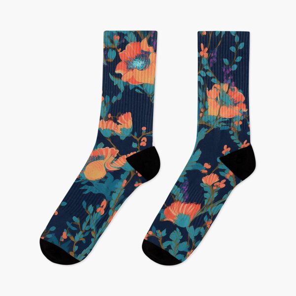 Item preview, Navy with orange blossoms: floral design designed and sold by Relephants.