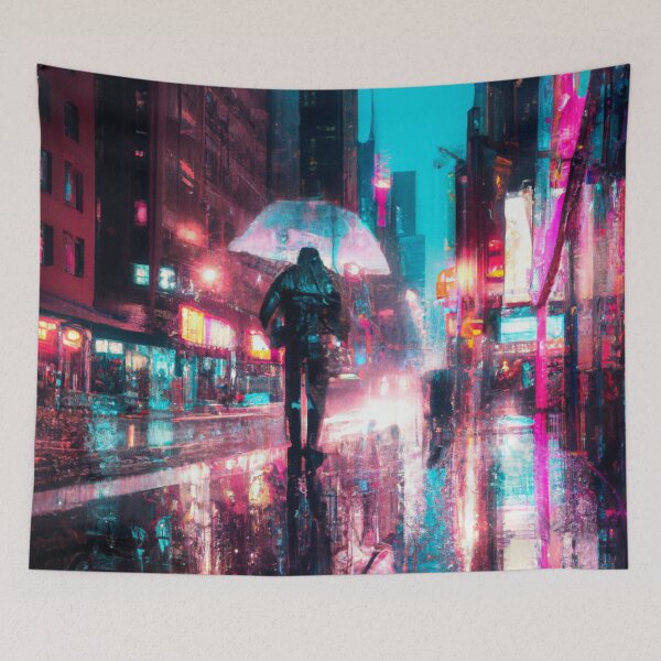 Item preview, Neon lights on a wet night in the city designed and sold by DeVeauDesign.