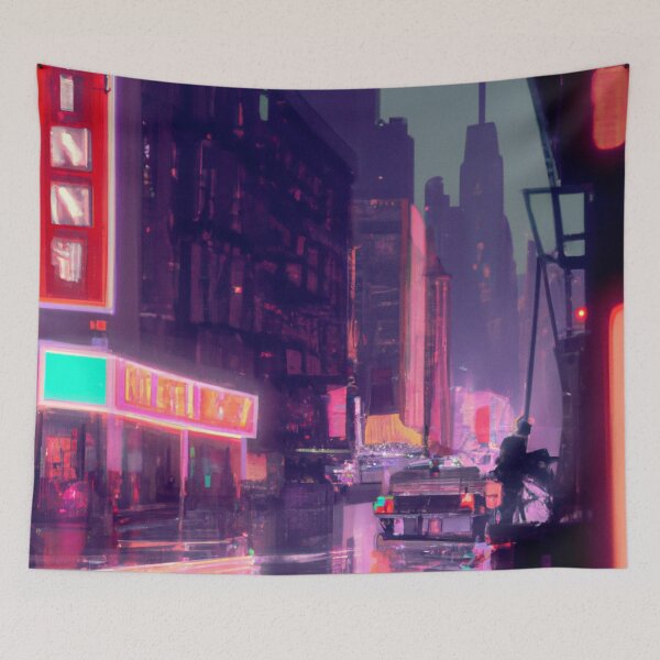 Item preview, Pink neon lights on a wet night in the city designed and sold by DeVeauDesign.