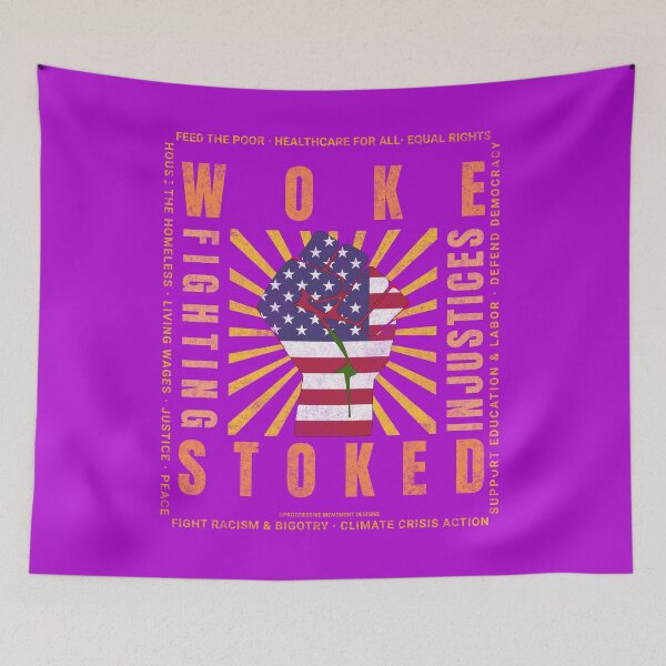 Item preview, PMD00828 Progressive Movement Designs Woke USA American Flag Fist patriotic protest design shows you support progressive policy goals for Democrats and Independents and Bernie Sanders supporters designed and sold by ProgressiveLeft.