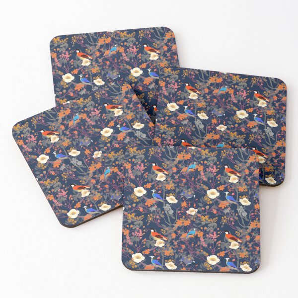 Item preview, Whimsical birds with floral design: white and orange flowers designed and sold by Relephants.
