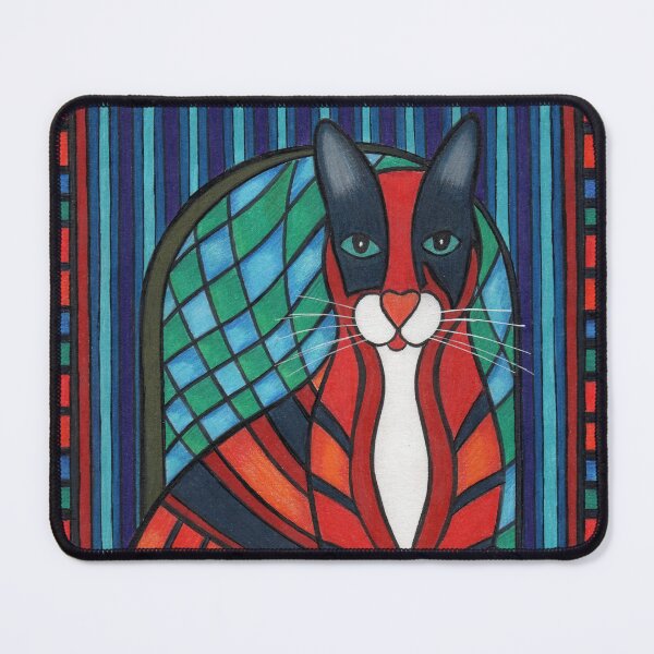 Item preview, 'Patchwork Kitty Cat Lewis' colourful semi abstract cat artwork designed and sold by helenvjames.