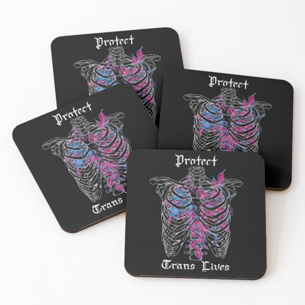 Item preview, protect trans lives bones ribcage flowers designed and sold by STAYOKJACK.