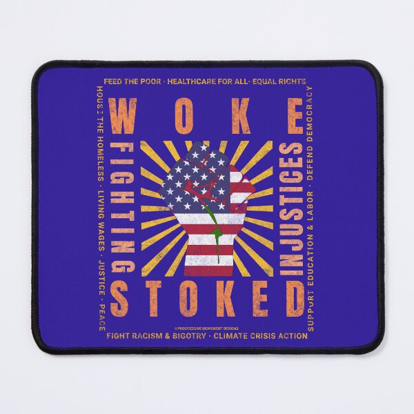 Item preview, PMD00830 Progressive Movement Designs Woke USA American Flag Fist patriotic protest design shows you support progressive policy goals for Democrats and Independents and Bernie Sanders supporters designed and sold by ProgressiveLeft.