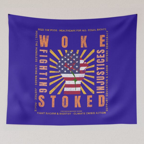 Item preview, PMD00830 Progressive Movement Designs Woke USA American Flag Fist patriotic protest design shows you support progressive policy goals for Democrats and Independents and Bernie Sanders supporters designed and sold by ProgressiveLeft.