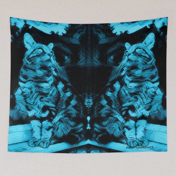 Item preview, 'Mystical Twin Cats Blue' digital style artwork designed and sold by helenvjames.