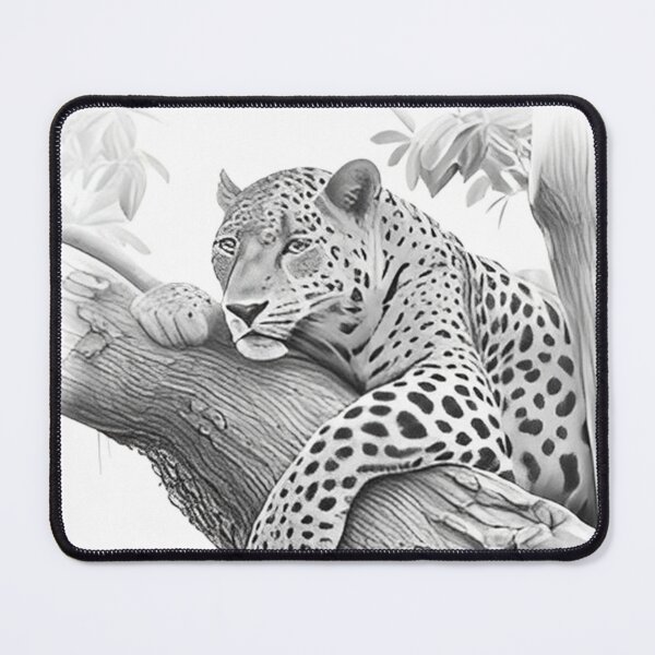 Item preview, Pencil-drawn Jaguar Resting in the Shade - High-Quality Black and White Design designed and sold by Pencil-Art.