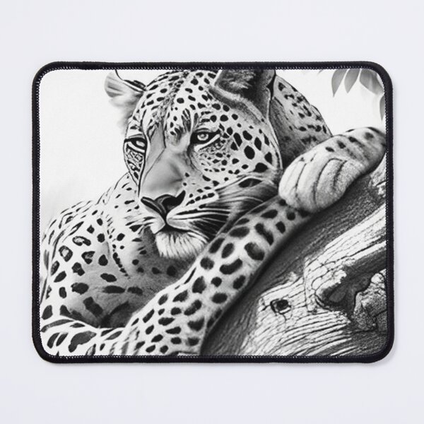 Item preview, Pencil-drawn Jaguar Resting in the Shade - High-Quality Black and White Design designed and sold by Pencil-Art.