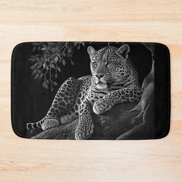 Item preview, Pencil-drawn Jaguar Resting in the Shade - High-Quality Black and White Design designed and sold by Pencil-Art.