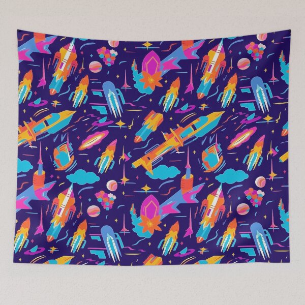 Item preview, Colorful Cartoon Spaceships in Space Artwork designed and sold by jimirads.