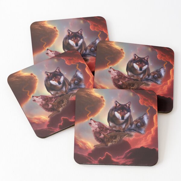 Item preview, Awesome wolves howling at the setting sun designed and sold by nicky2342.