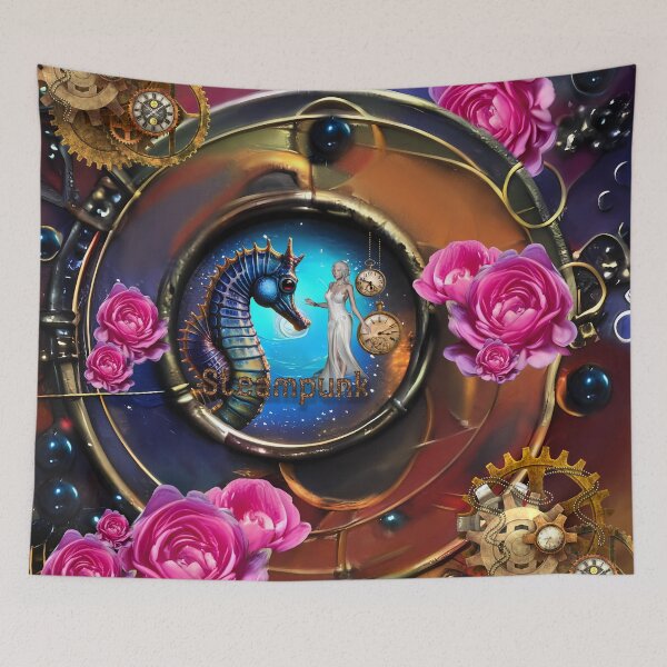 Item preview, Wonderful steampunk design with seahorse, clocks and gears designed and sold by nicky2342.
