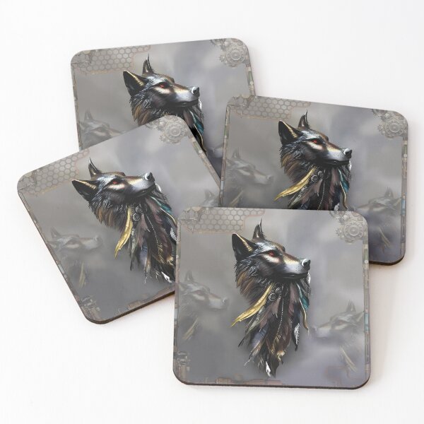 Item preview, Awesome wolfs head with feathers designed and sold by nicky2342.