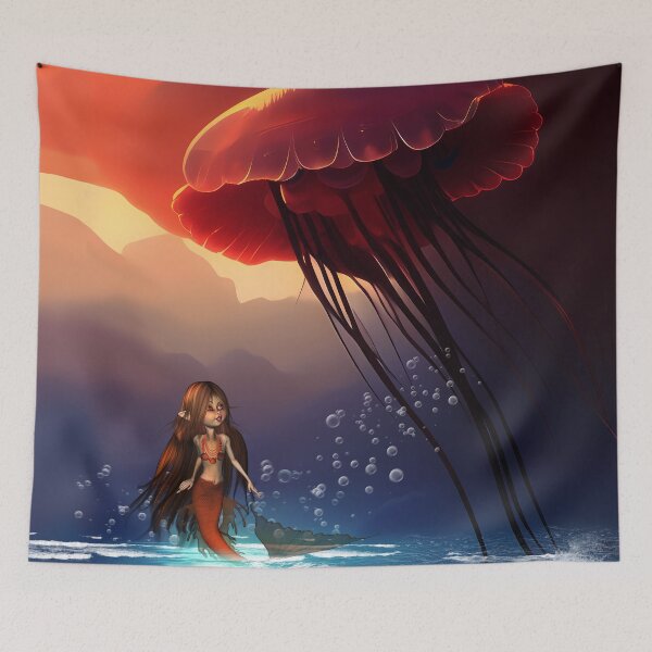 Item preview, Awesome jellyfish with little mermaid designed and sold by nicky2342.