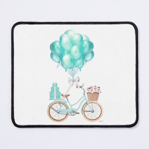 Item preview, Teal blue, bicycle, balloons, gift boxes, ribbon and roses watercolor designed and sold by AmandaGreenwood.