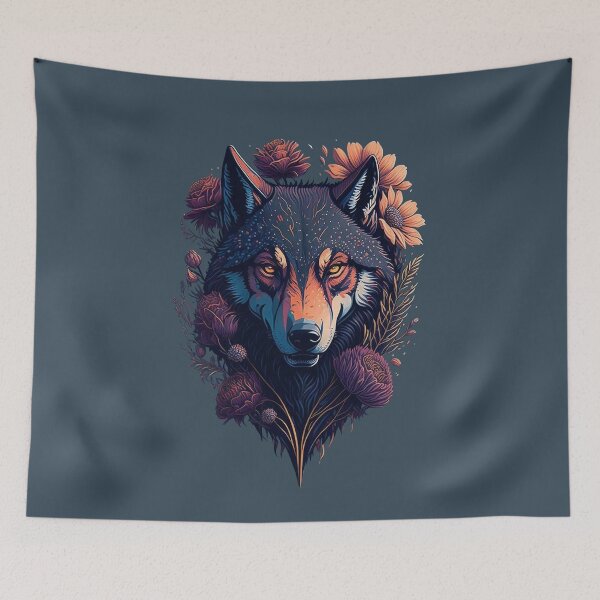 Item preview, wolf and flowers designed and sold by palpadin.