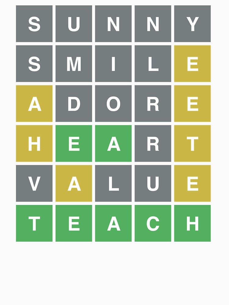 Disover Wordle Teacher Appreciation Day: Sunny Smile Adore Heart Value TEACH | Essential T-Shirt 