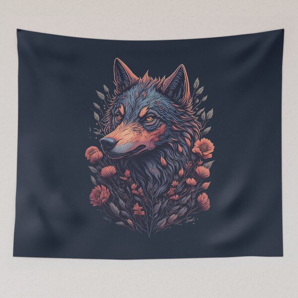 Item preview, wolf and flowers designed and sold by palpadin.