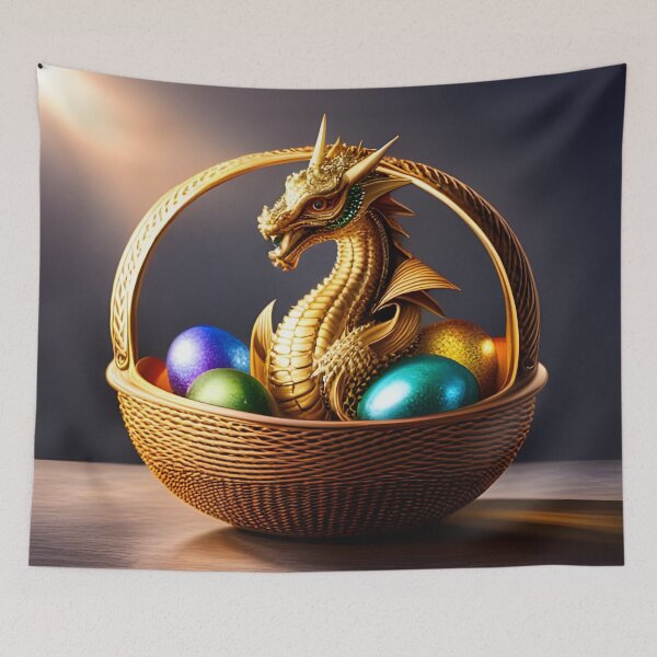 Item preview, Golden Dragon in Basket of Iridescent Eggs designed and sold by AuroraSpringer.