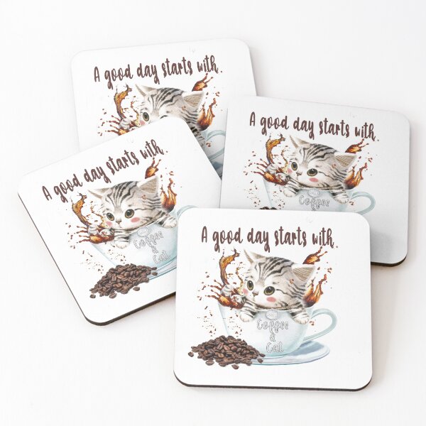 Item preview, a good day starts with coffee and cat designed and sold by ArtVibeDesign.