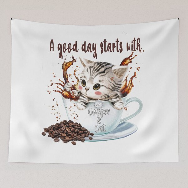 Item preview, a good day starts with coffee and cat designed and sold by ArtVibeDesign.