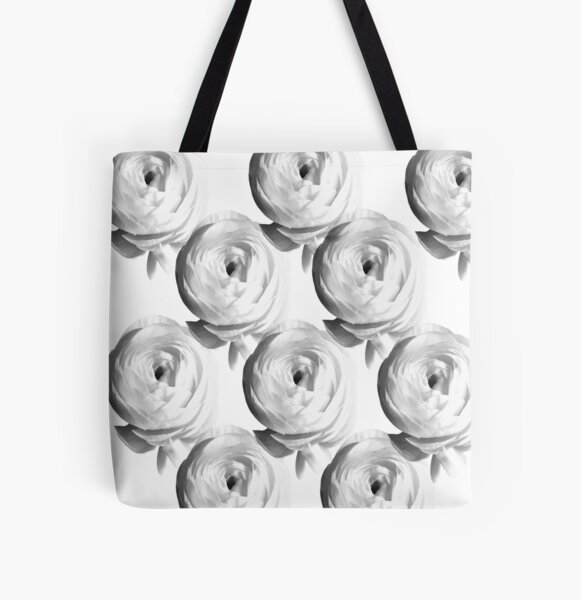 Black and White Flower Print All Over Print Tote Bag