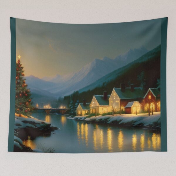 Item preview, Snowy Village by the River and Mountains designed and sold by Zeph1.