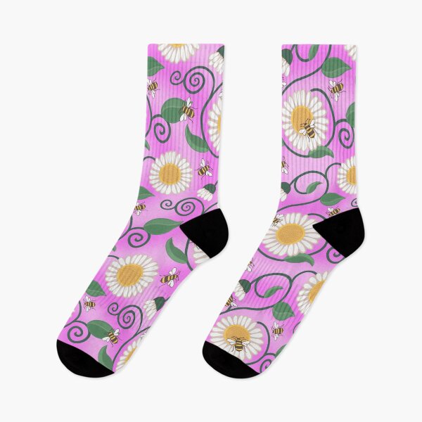 Item preview, Daisies and bees on a pink background  designed and sold by QuirkyBeez.
