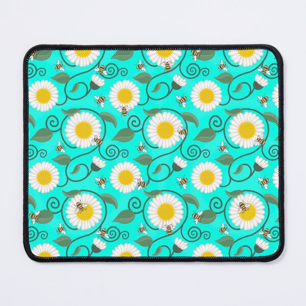 Item preview, Daisies and bees on a turquoise background  designed and sold by QuirkyBeez.