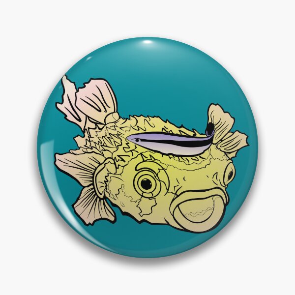 Item preview, porcupinefish puffer fish confused and amazed by cleaner fish designed and sold by MiraNomegusta.