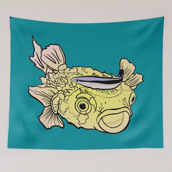 Item preview, porcupinefish puffer fish confused and amazed by cleaner fish designed and sold by MiraNomegusta.