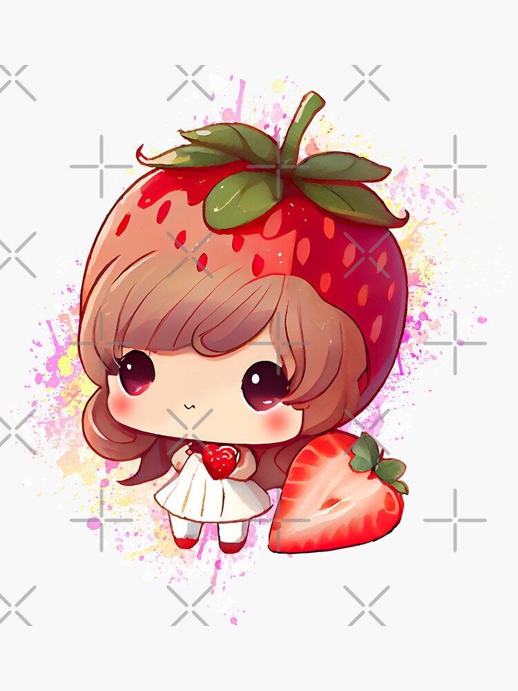 Kawaii Anime Chibi - Strawberry lover Sticker