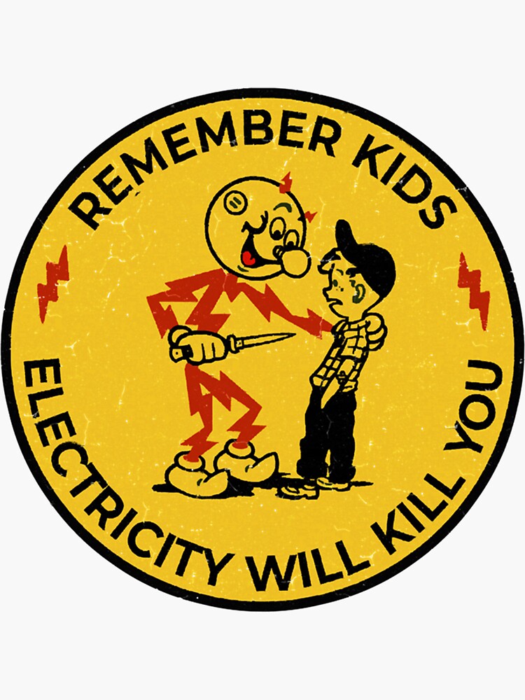 Thumbnail 3 of 3, Sticker, Yellow Reddy Kilowatt, electricity will kill you designed and sold by Shawnulpepper.