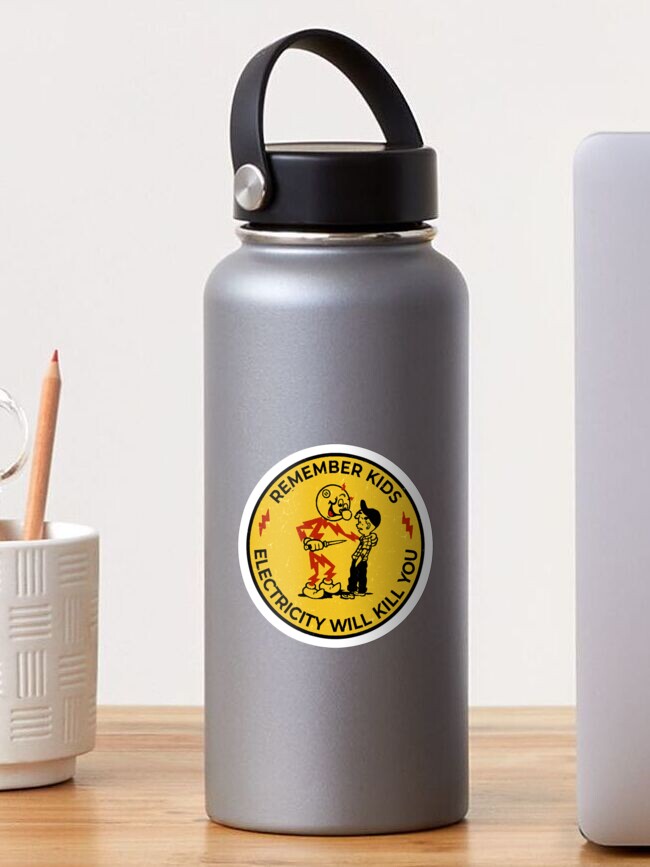 Thumbnail 1 of 3, Sticker, Yellow Reddy Kilowatt, electricity will kill you designed and sold by Shawnulpepper.