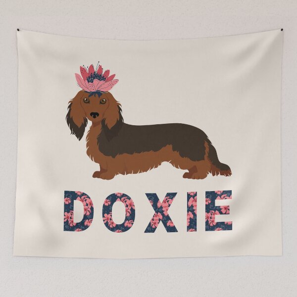 Item preview, Long Haired Dachshund (Doxie) with Flower Hat designed and sold by SeasonalDogs.