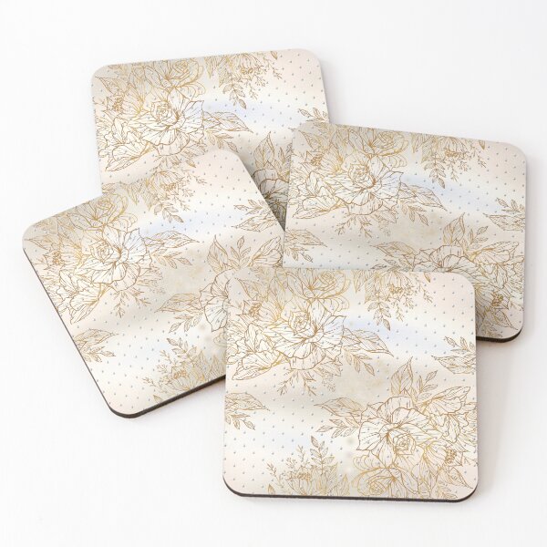 Item preview, Rose line drawings in gold on creams designed and sold by NadineMay.