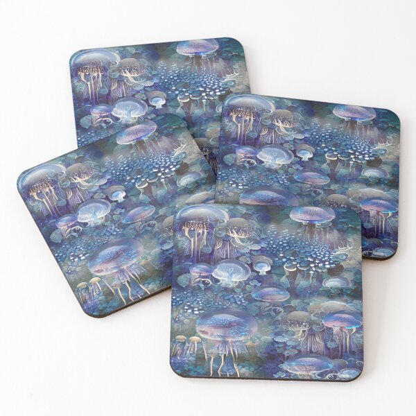 Item preview, surrealism, mushrooms, jellyfish, blue, luminous, designed and sold by Maria Mihailova.