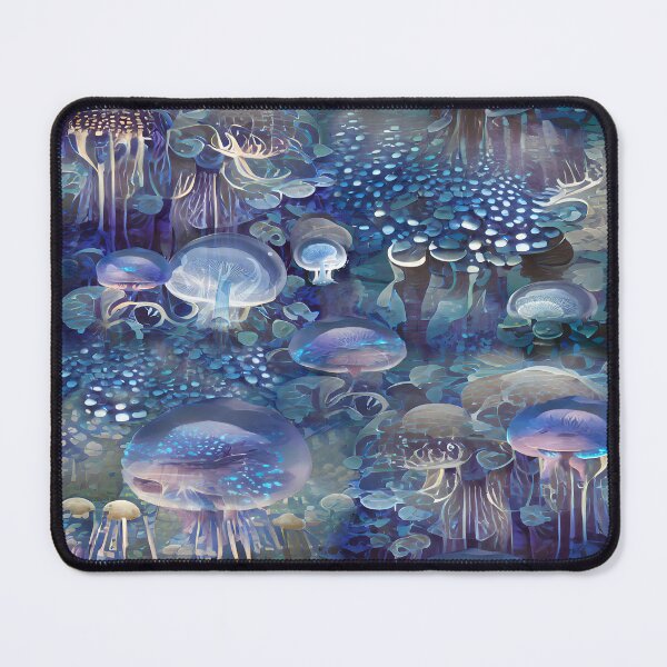 Item preview, surrealism, mushrooms, jellyfish, blue, luminous, designed and sold by Maria Mihailova.