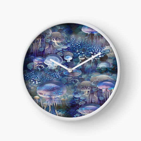 Item preview, surrealism, mushrooms, jellyfish, blue, luminous, designed and sold by Maria Mihailova.