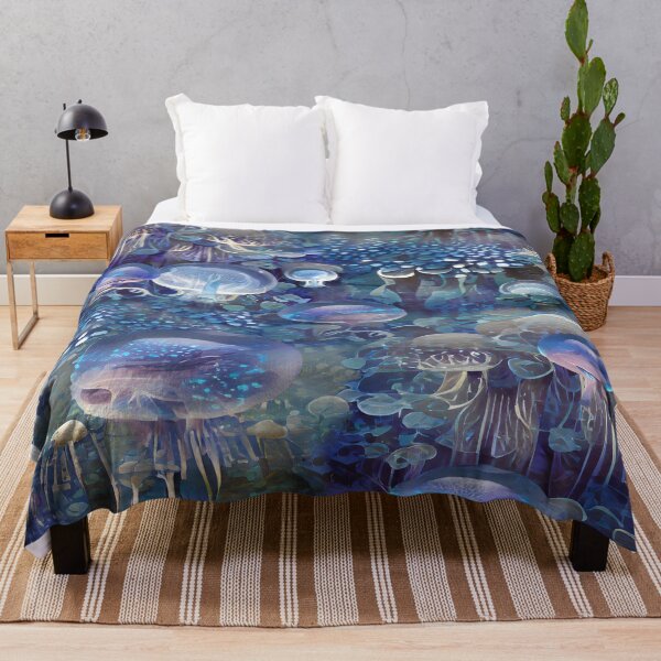Item preview, surrealism, mushrooms, jellyfish, blue, luminous, designed and sold by Maria Mihailova.