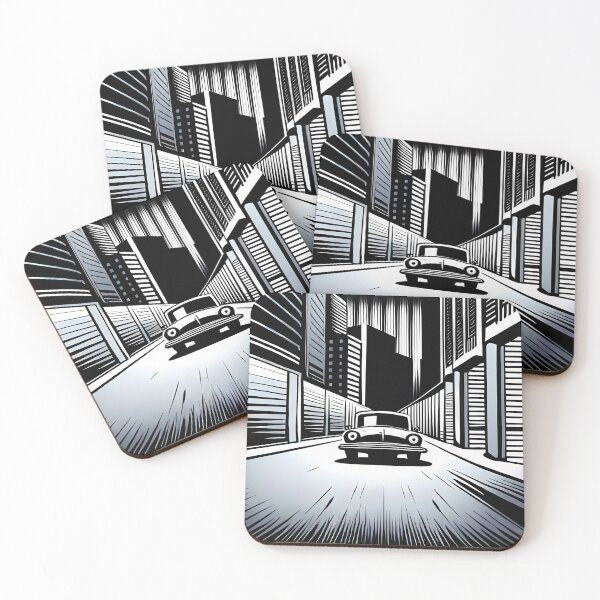 Item preview, Retro punk black and white cyberpunk city car designed and sold by print-et-al.