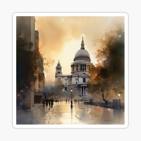 Item preview, Stunning Watercolor Painting of St. Paul's Cathedral During Golden Hour designed and sold by Timothy Redman.