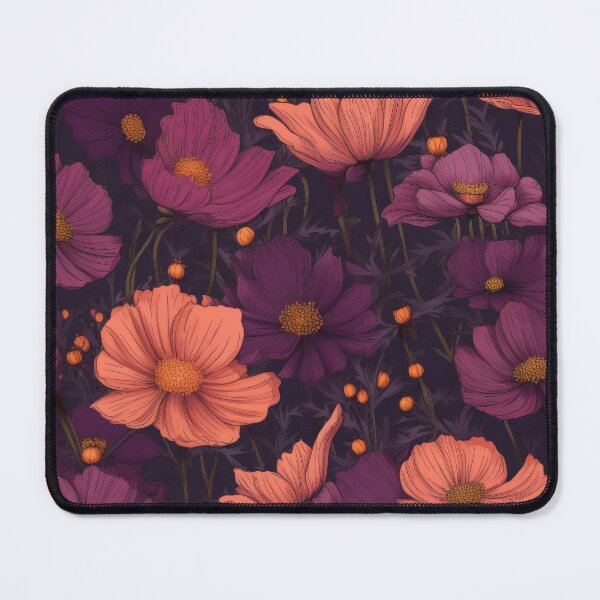 Item preview, Dark Floral Pattern of Purple and Coral Cosmos designed and sold by kansaikate.