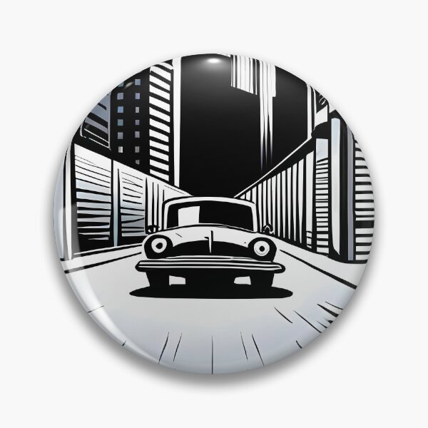 Item preview, Retro punk black and white cyberpunk city car designed and sold by print-et-al.