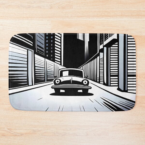 Item preview, Retro punk black and white cyberpunk city car designed and sold by print-et-al.