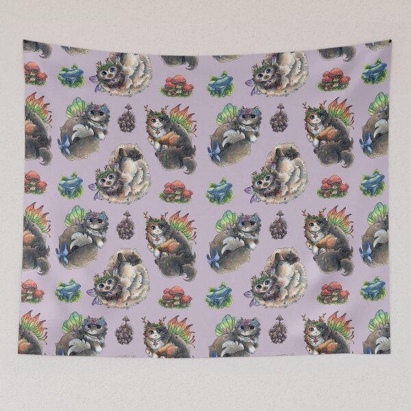 Item preview, Fairy Cat Pattern with lilac background designed and sold by Monniponi.