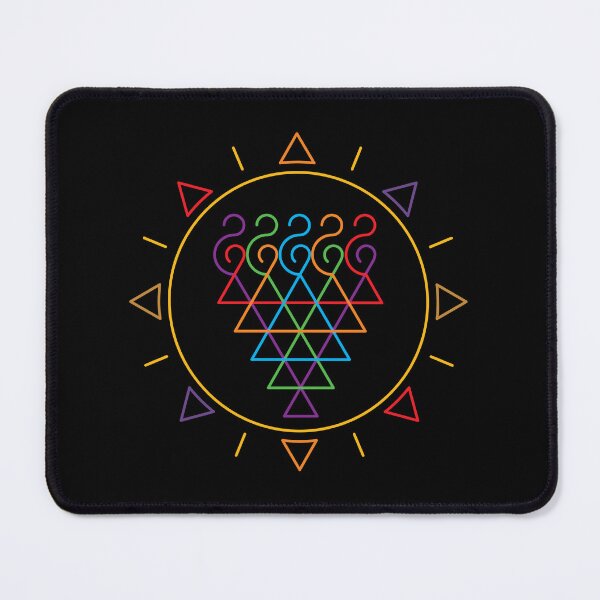 Item preview, Indian Symbol of Knowledge and Wisdom Surrounded with Geometric Sun in Rainbow Colors on Black Background designed and sold by Wiggly Lines.