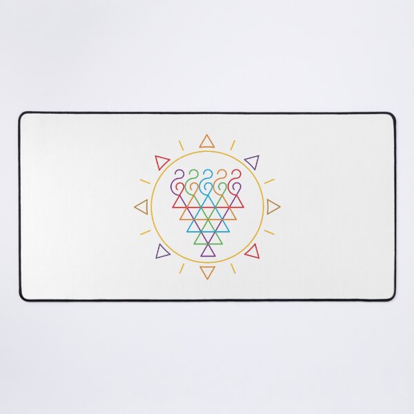 Item preview, Indian Symbol of Knowledge and Wisdom Surrounded with Geometric Sun in Rainbow Colors on Black Background designed and sold by Wiggly Lines.