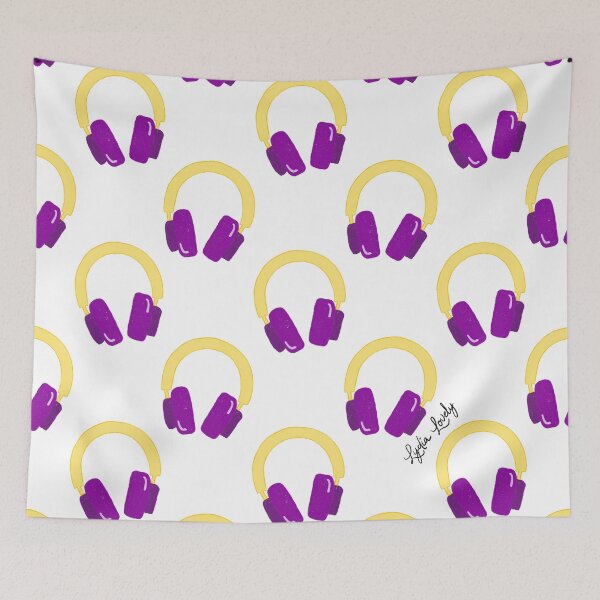 Artikelvorschau, Disco collection Headphones purple and yellow- white background entworfen und verkauft von Studio Lydia Lovely.