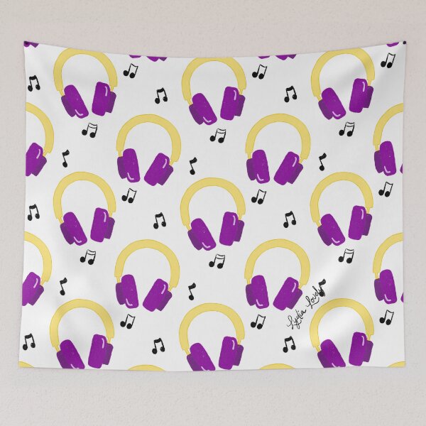 Artikelvorschau, Disco collection Headphones purple and yellow- white background entworfen und verkauft von Studio Lydia Lovely.